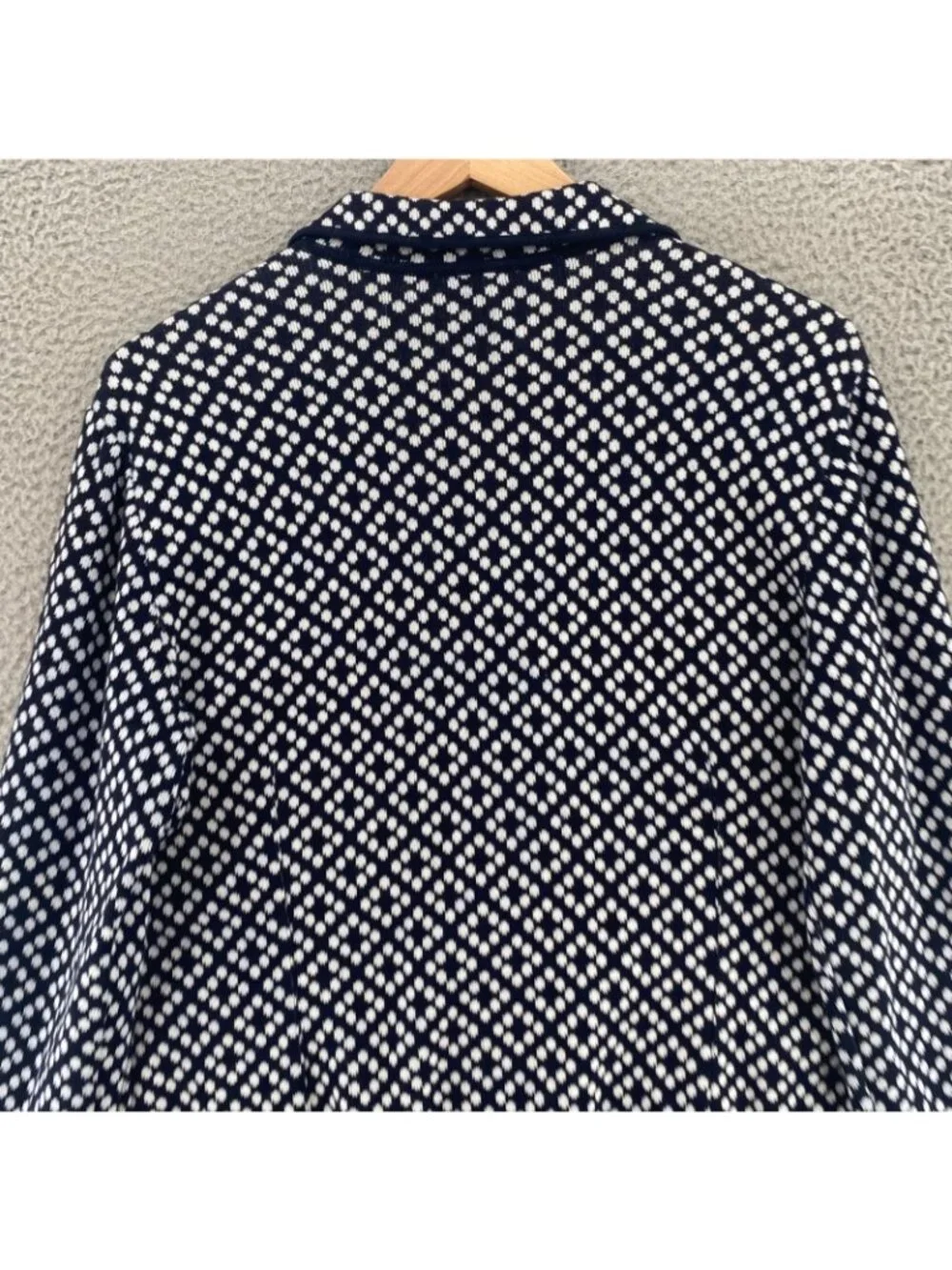 Talbots Blazer Women Extra Large VTG Navy Polka Dot Cotton Knit Cloverleaf Lapel